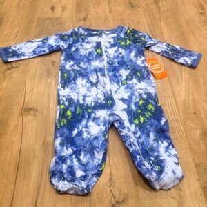 Wonder Nation Baby Boys Pajamas 6-9M Blue Tie Dye Footed Sleeper NWT